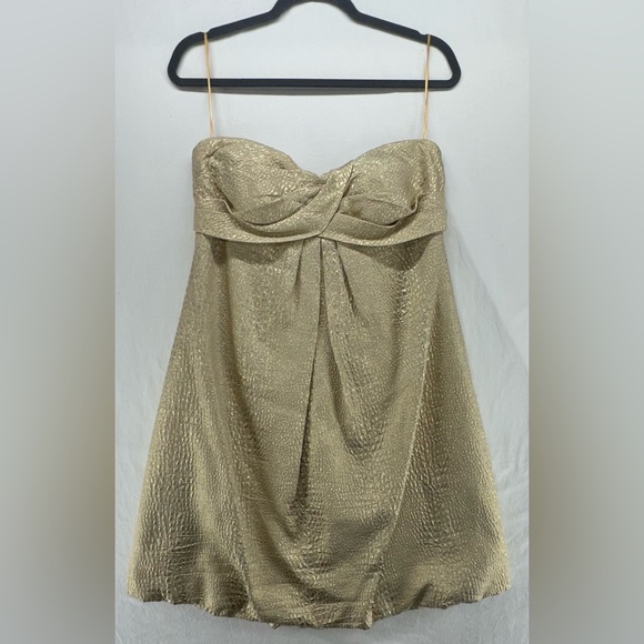 Cache Gold Metallic Strapless Mini Dress Bubble Skirt Formal Womens Size 12 - Picture 1 of 10